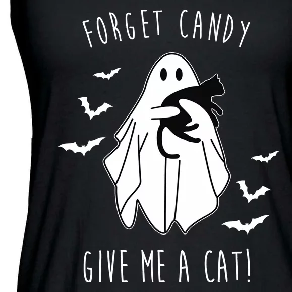 Funny Ghost Forget Candy Give Me A Cat Halloween Ladies Essential Flowy Tank