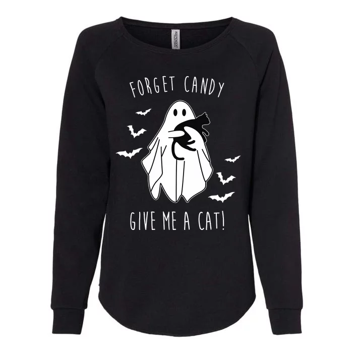 Funny Ghost Forget Candy Give Me A Cat Halloween Womens California Wash Sweatshirt