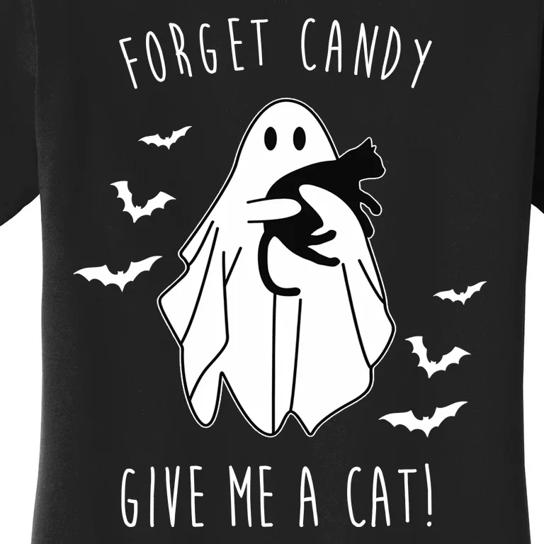 Funny Ghost Forget Candy Give Me A Cat Halloween Women's T-Shirt