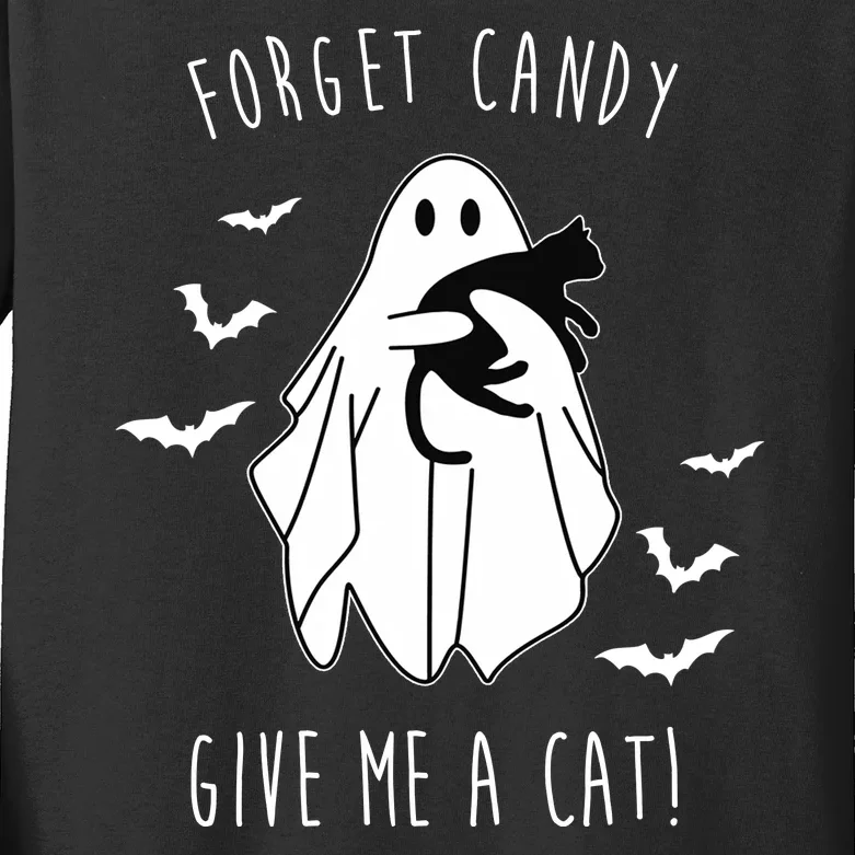 Funny Ghost Forget Candy Give Me A Cat Halloween Kids Long Sleeve Shirt