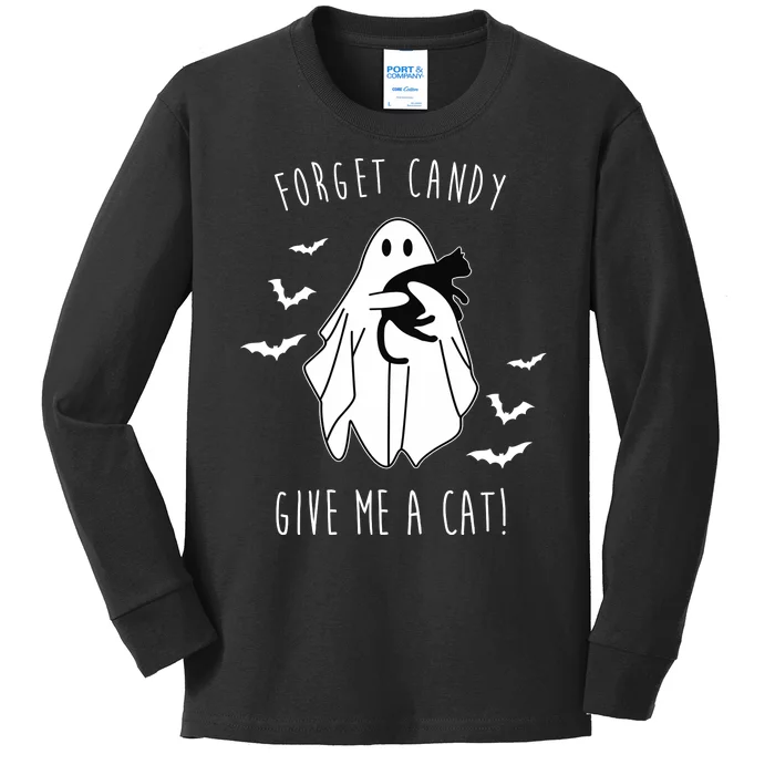 Funny Ghost Forget Candy Give Me A Cat Halloween Kids Long Sleeve Shirt