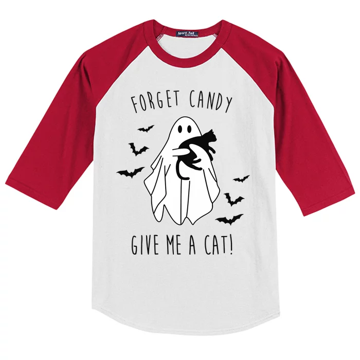 Funny Ghost Forget Candy Give Me A Cat Halloween Kids Colorblock Raglan Jersey