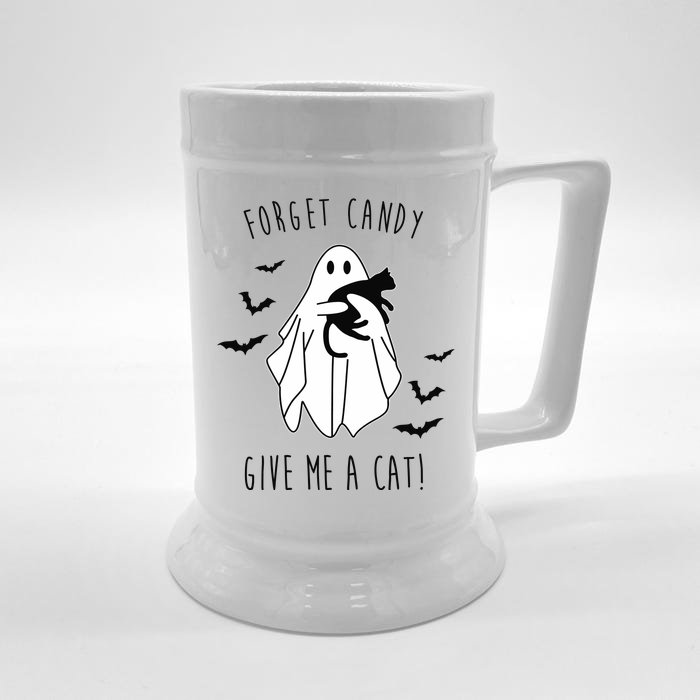 Funny Ghost Forget Candy Give Me A Cat Halloween Front & Back Beer Stein