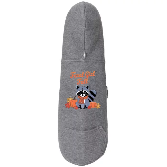 Feral Girl Fall Raccoon Pumpkin Funny Halloween Women Girl Doggie 3-End Fleece Hoodie