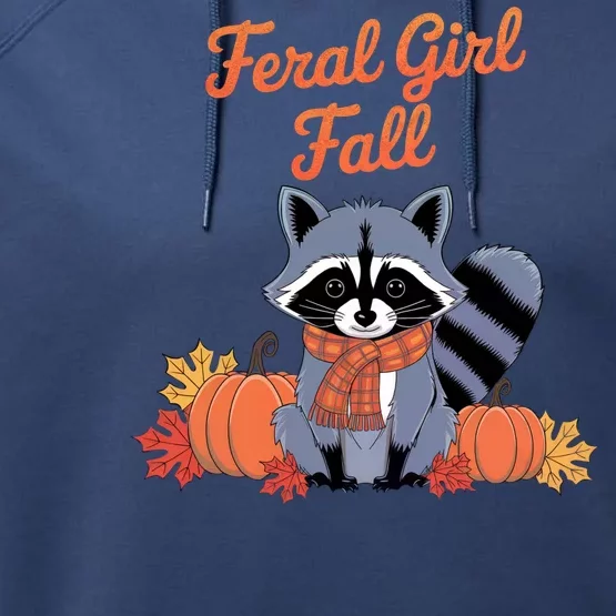 Feral Girl Fall Raccoon Pumpkin Funny Halloween Women Girl Performance Fleece Hoodie