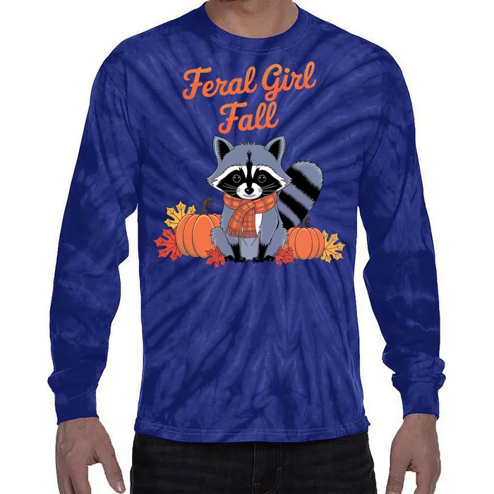 Feral Girl Fall Raccoon Pumpkin Funny Halloween Women Girl Tie-Dye Long Sleeve Shirt