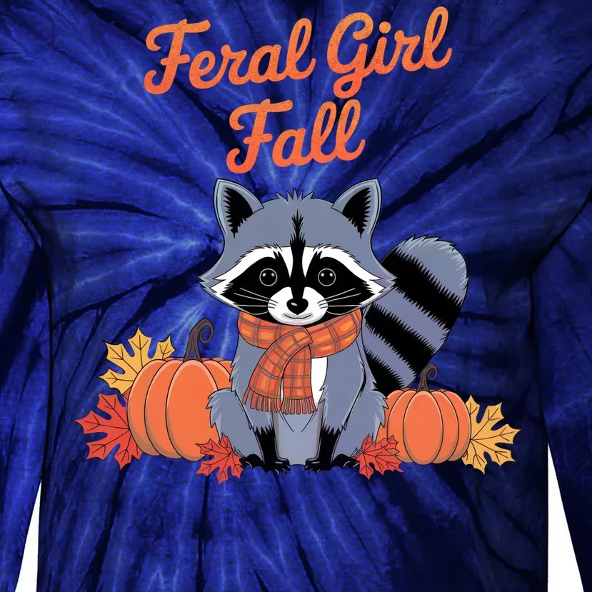 Feral Girl Fall Raccoon Pumpkin Funny Halloween Women Girl Tie-Dye Long Sleeve Shirt