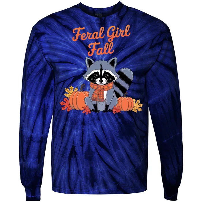 Feral Girl Fall Raccoon Pumpkin Funny Halloween Women Girl Tie-Dye Long Sleeve Shirt