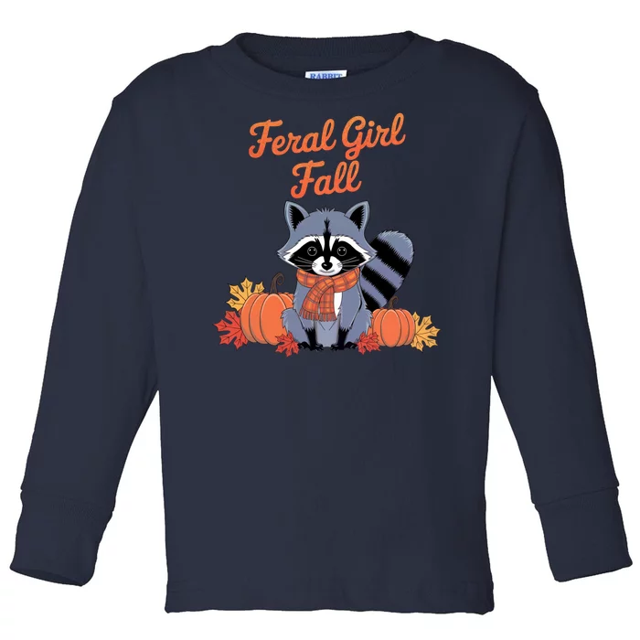 Feral Girl Fall Raccoon Pumpkin Funny Halloween Women Girl Toddler Long Sleeve Shirt