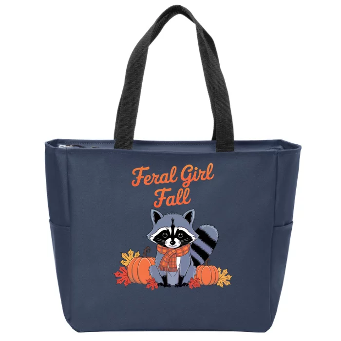 Feral Girl Fall Raccoon Pumpkin Funny Halloween Women Girl Zip Tote Bag