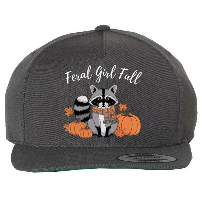 Feral Girl Fall Raccoon Pumpkin Funny Halloween Girl Women Wool Snapback Cap