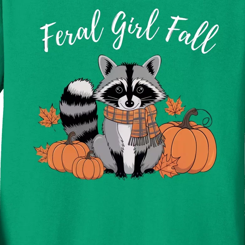 Feral Girl Fall Raccoon Pumpkin Funny Halloween Girl Women Kids Long Sleeve Shirt