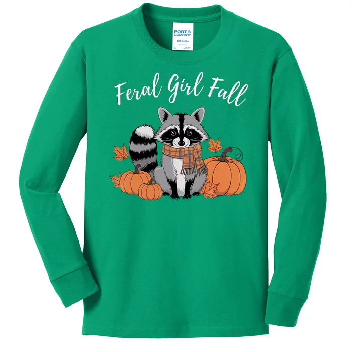 Feral Girl Fall Raccoon Pumpkin Funny Halloween Girl Women Kids Long Sleeve Shirt