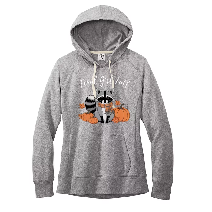 Feral Girl Fall Raccoon Pumpkin Funny Halloween Girl Women Women's Fleece Hoodie