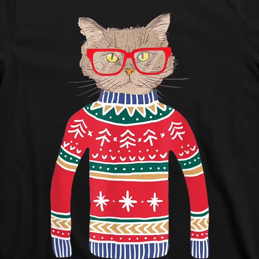 Funny Gift For Cat Lovers Ugly Christmas Sweater T-Shirt