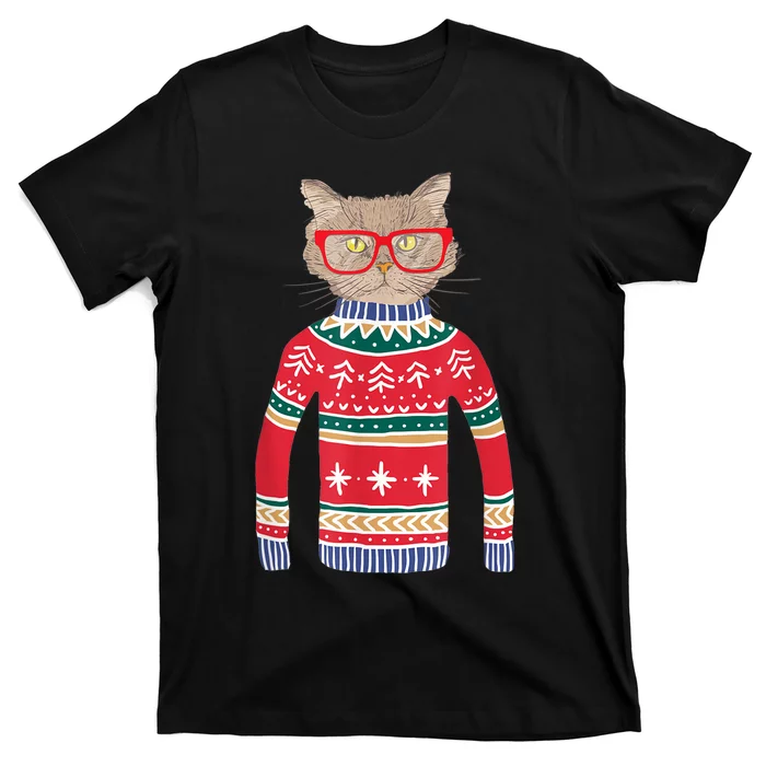 Funny Gift For Cat Lovers Ugly Christmas Sweater T-Shirt