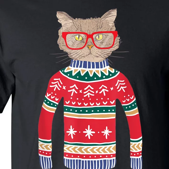 Funny Gift For Cat Lovers Ugly Christmas Sweater Tall T-Shirt