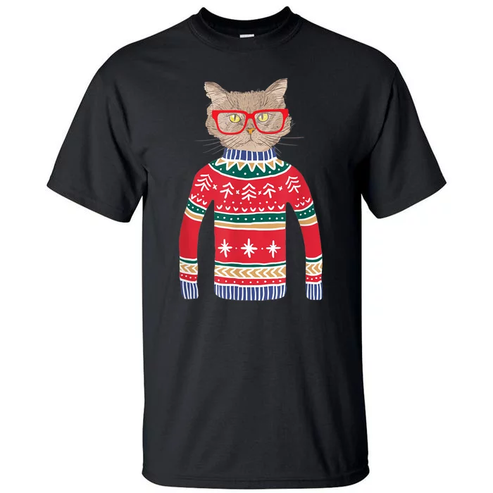 Funny Gift For Cat Lovers Ugly Christmas Sweater Tall T-Shirt