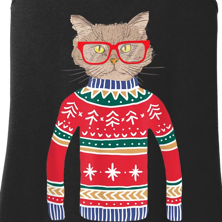 Funny Gift For Cat Lovers Ugly Christmas Sweater Ladies Essential Tank