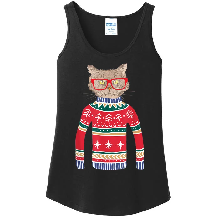 Funny Gift For Cat Lovers Ugly Christmas Sweater Ladies Essential Tank