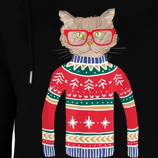 Funny Gift For Cat Lovers Ugly Christmas Sweater Womens Funnel Neck Pullover Hood