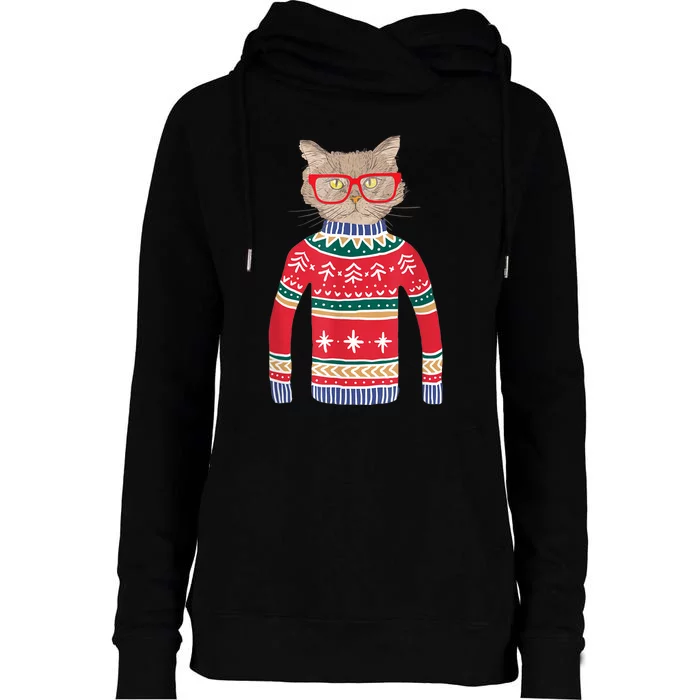 Funny Gift For Cat Lovers Ugly Christmas Sweater Womens Funnel Neck Pullover Hood