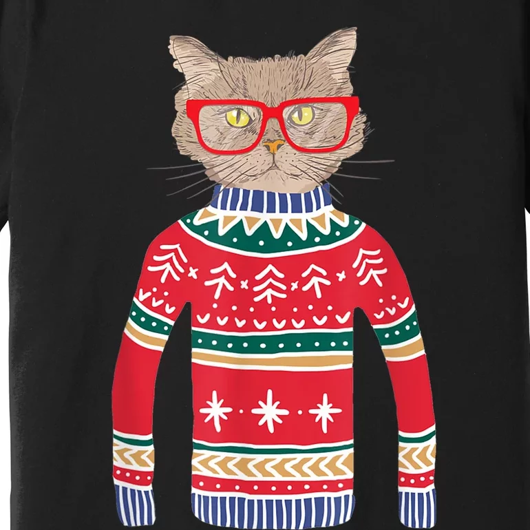 Funny Gift For Cat Lovers Ugly Christmas Sweater Premium T-Shirt