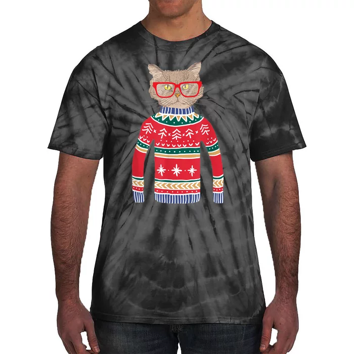 Funny Gift For Cat Lovers Ugly Christmas Sweater Tie-Dye T-Shirt