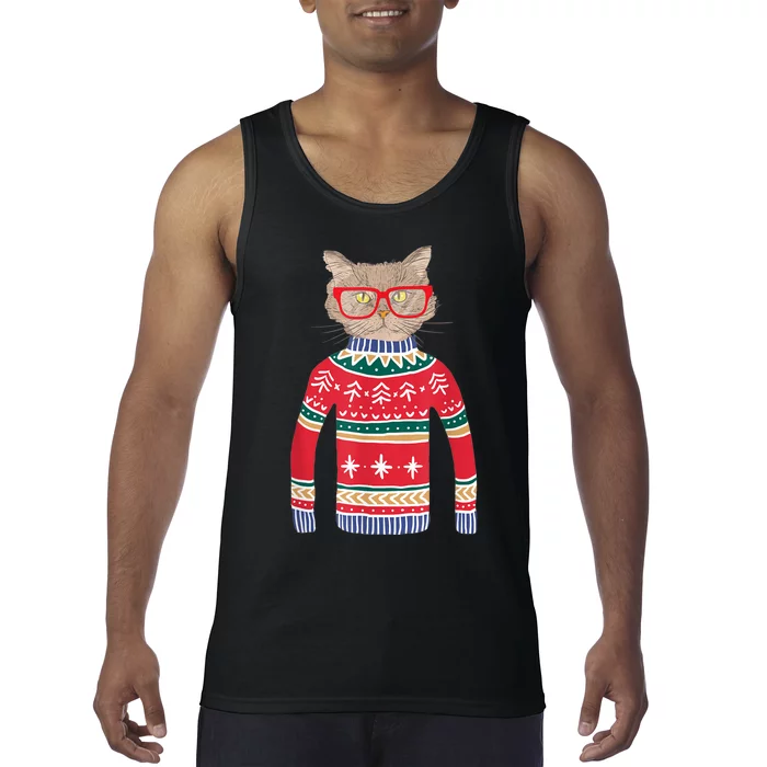 Funny Gift For Cat Lovers Ugly Christmas Sweater Tank Top