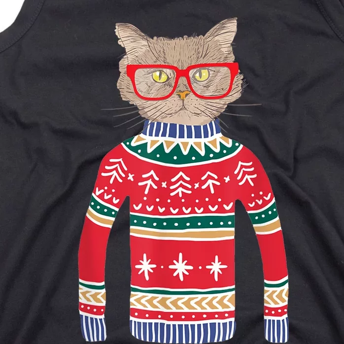 Funny Gift For Cat Lovers Ugly Christmas Sweater Tank Top