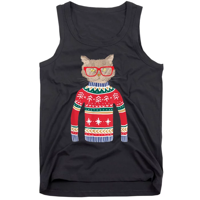 Funny Gift For Cat Lovers Ugly Christmas Sweater Tank Top