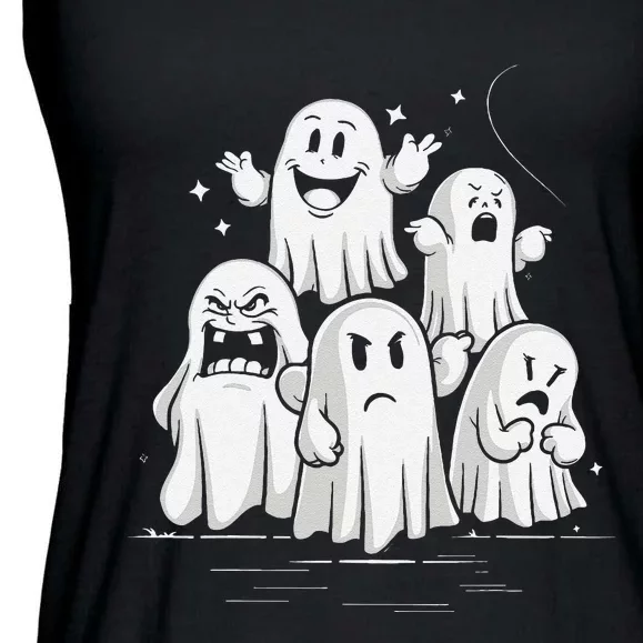 Funny Ghost Facial Expressions Spooky Halloween Ladies Essential Flowy Tank