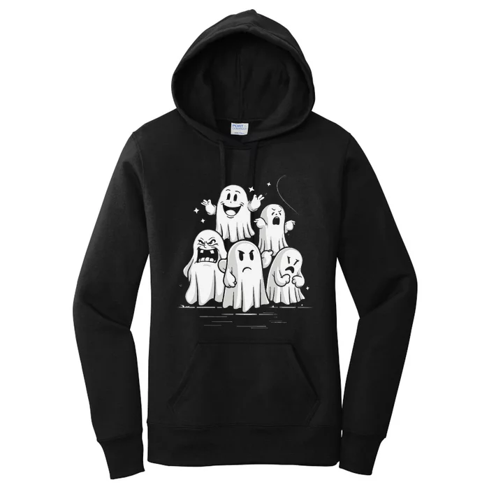 Funny Ghost Facial Expressions Spooky Halloween Women's Pullover Hoodie