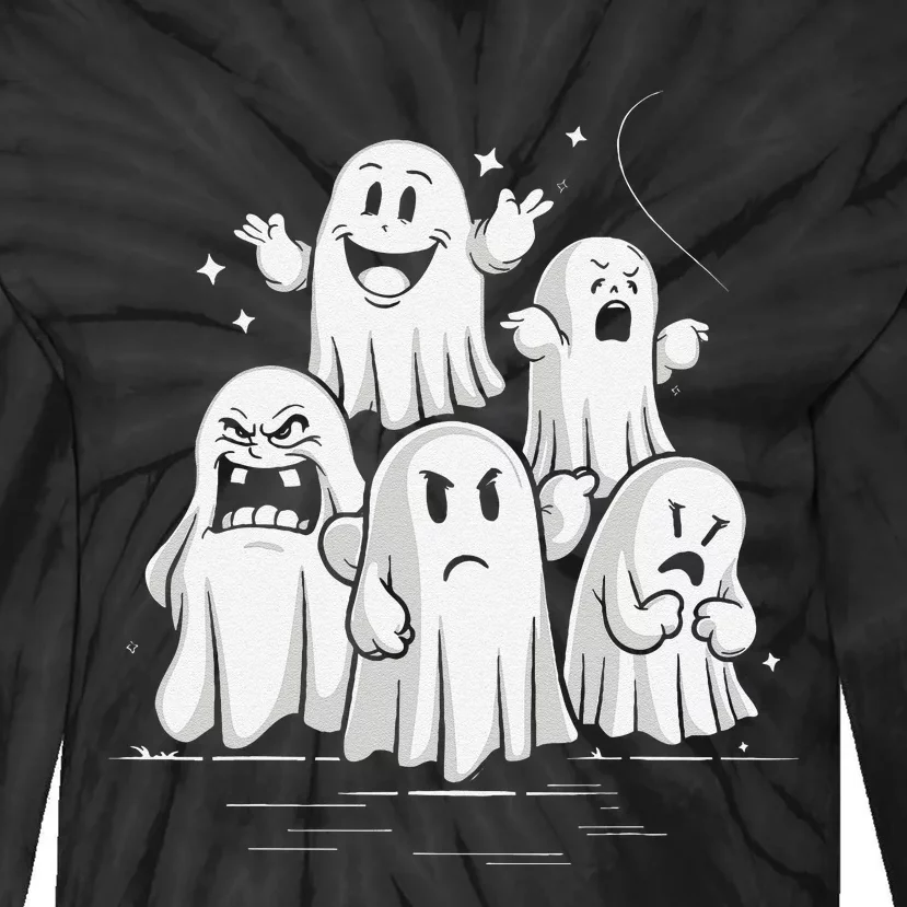 Funny Ghost Facial Expressions Spooky Halloween Tie-Dye Long Sleeve Shirt