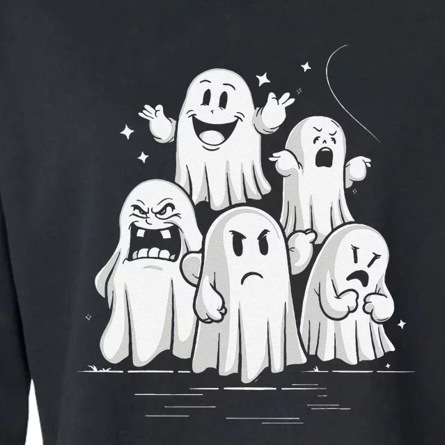 Funny Ghost Facial Expressions Spooky Halloween Cropped Pullover Crew