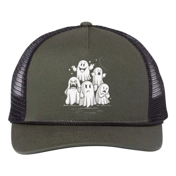 Funny Ghost Facial Expressions Spooky Halloween Retro Rope Trucker Hat Cap