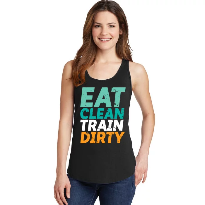 Funny Gym Fitness Slogan Eat Clean Train Dirty Ladies Essential Tank