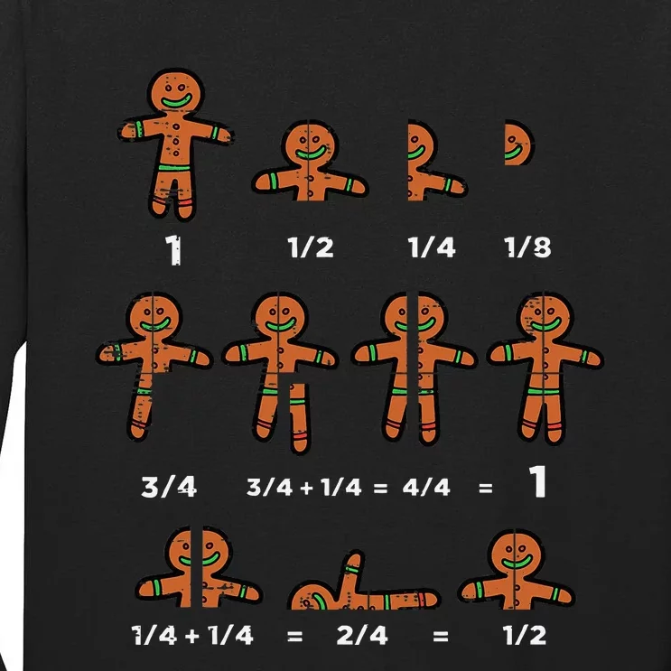 Festive Gingerbread Fraction Holiday Cookie Math Educator Tall Long Sleeve T-Shirt