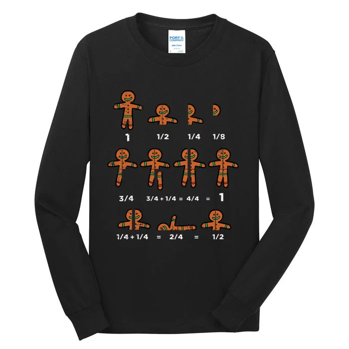 Festive Gingerbread Fraction Holiday Cookie Math Educator Tall Long Sleeve T-Shirt