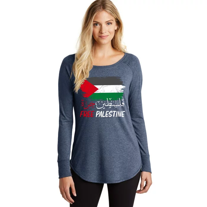 Free Gaza Free Palestine Flag Arabic Human Rights Women's Perfect Tri Tunic Long Sleeve Shirt