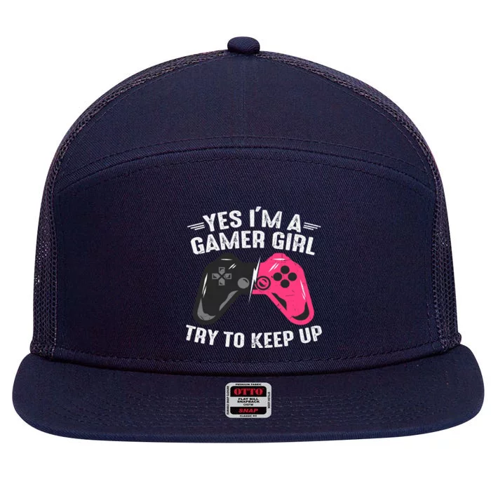 Funny Gamer Girl Slogans Cute Gamer Controller Video Games Lover 7 Panel Mesh Trucker Snapback Hat