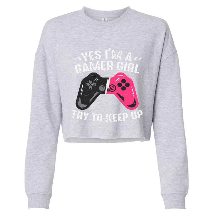 Funny Gamer Girl Slogans Cute Gamer Controller Video Games Lover Cropped Pullover Crew