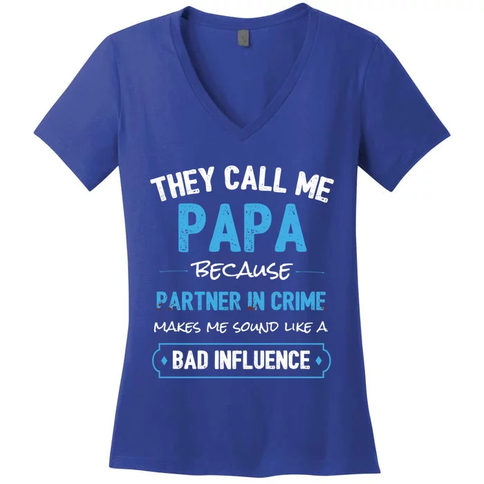 Funny Grandpa Gift Papa Partner In Crime Dad Funny Gift Women's V-Neck T-Shirt