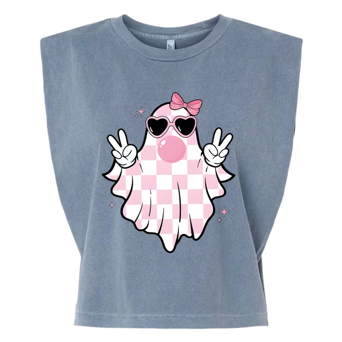 Funny Girly Ghost Blowing Halloween Garment-Dyed Women's Muscle Tee