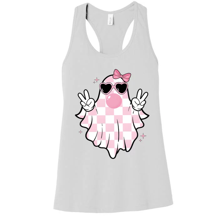 Funny Girly Ghost Blowing Halloween Women's Racerback Tank