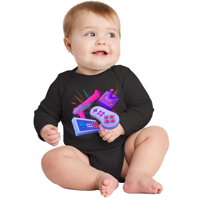 Funny Gamer Gift Men Cute Video Games Baby Long Sleeve Bodysuit