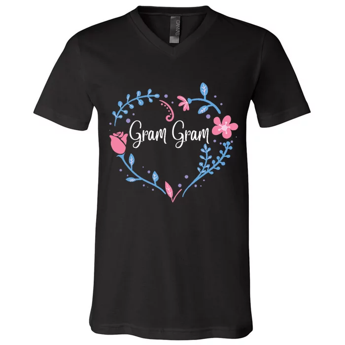 Flower Gram Gram Grandma Christmas Birthday Gift V-Neck T-Shirt