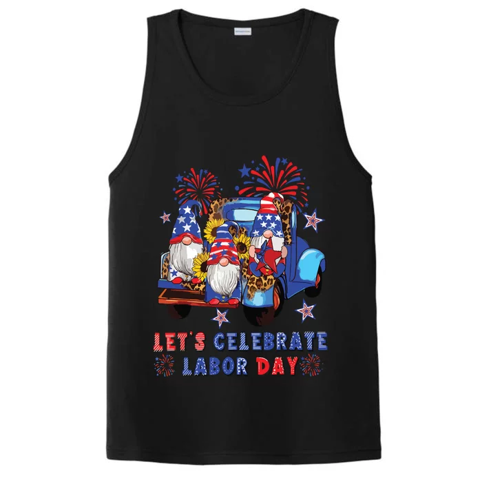 Funny Gnomes Gnomies Happy Labor Day Party American Flag Performance Tank