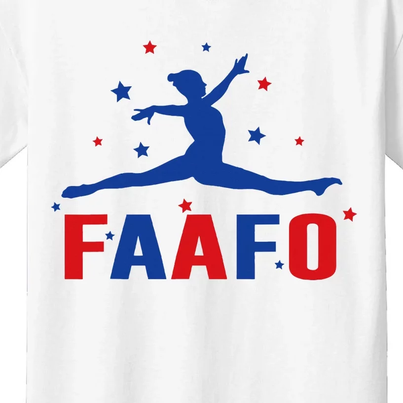 Faafo Gymnastic Girl Patriotic American Gymnast Flag Kids T-Shirt