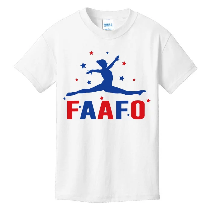 Faafo Gymnastic Girl Patriotic American Gymnast Flag Kids T-Shirt